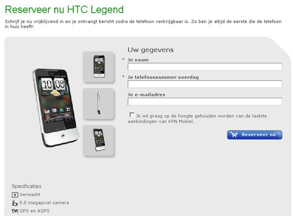 HTC Legend, el operador holandés KPN ya lo ofrece en pre-reserva dentro de su catálogo
