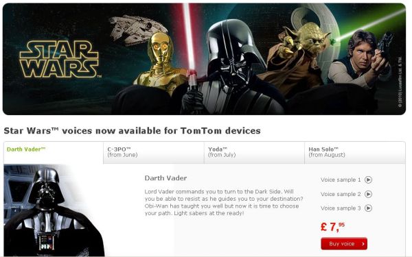 TomTom permite añadir voces de Star Wars a sus navegadores GPS