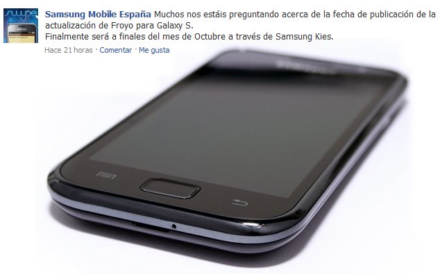 Samsung Galaxy S, Samsung actualizará el Galaxy S con Android 2.2 Froyo a finales de octubre