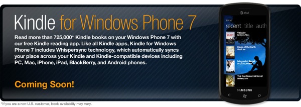 Kindle para Windows Phone 7, Amazon trabaja en una versión de Kindle para Windows Phone 7