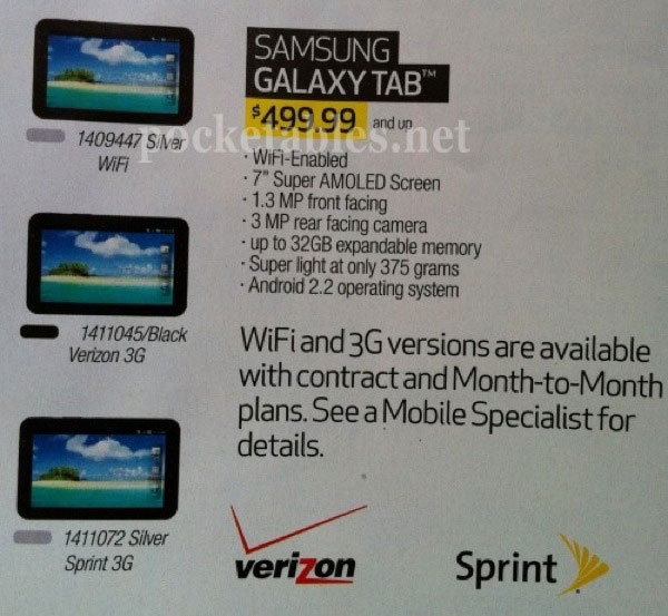 Samsung Galaxy Tab versión WiFi, aparece modelo sin conexión 3G y más asequible