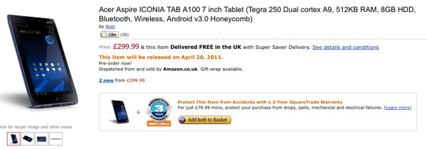 Acer Iconia Tab A100, esta tableta de Acer estará a la venta a partir del 20 de abril