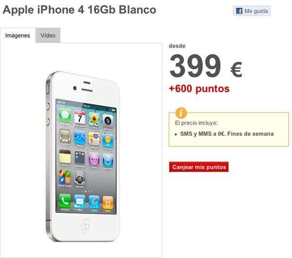 iPhone 4 Blanco Vodafone, precios y tarifas de iPhone 4 blanco con Vodafone