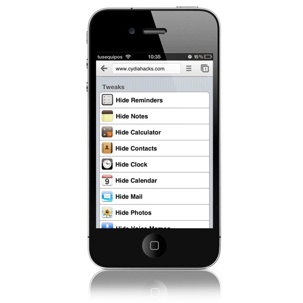 Como quitar el icono de Notas de voz, Bolsa y otros en el iPhone