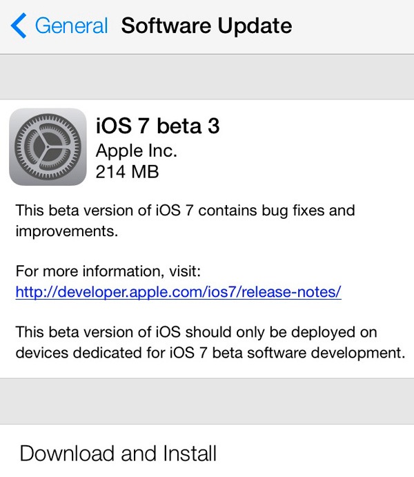 iOS 7 beta 3 
