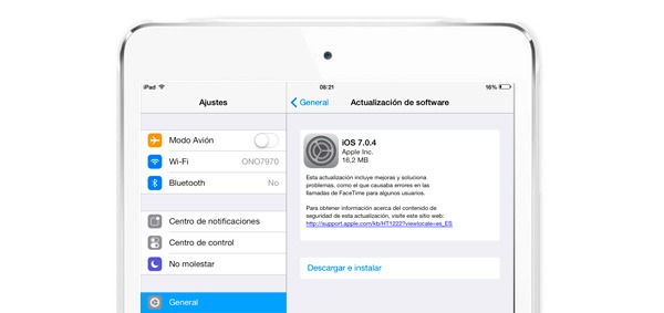 Apple lanza iOS 7.0.4 para iPhone y iPad