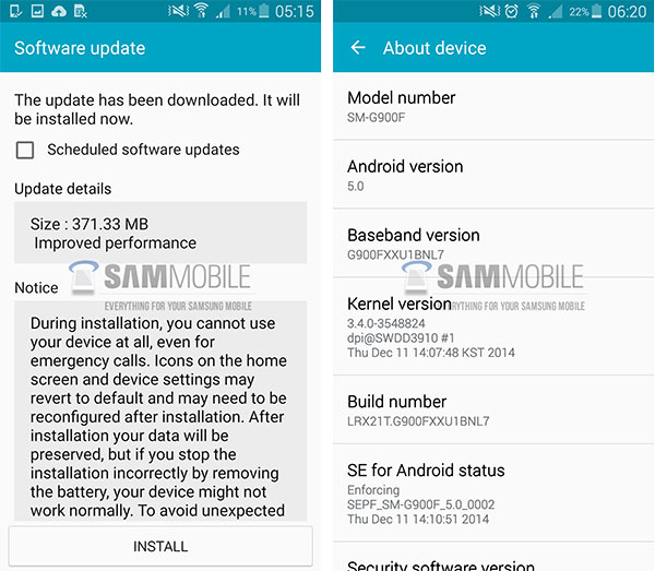 SGS5 Android Lollipop