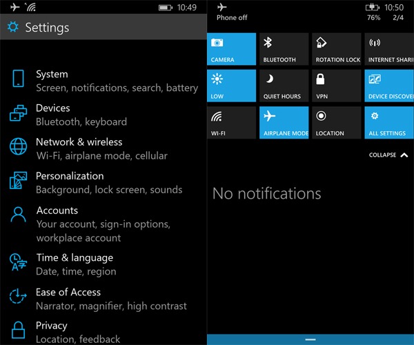 Capturas de pantalla de Windows 10 para móviles