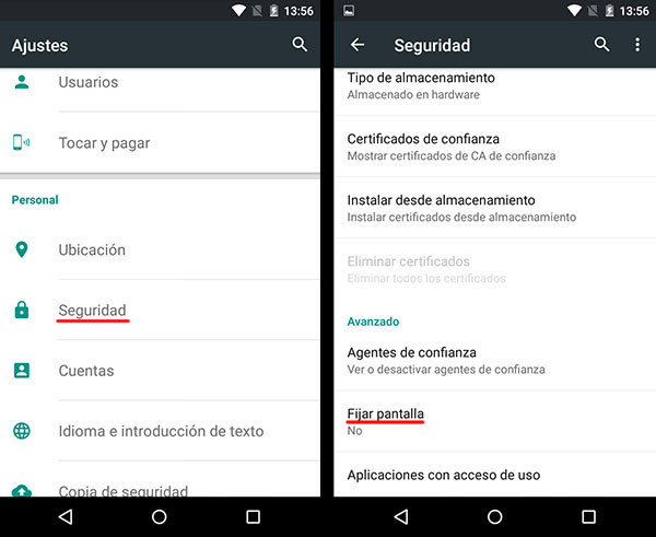 Android Lollipop fijar pantalla