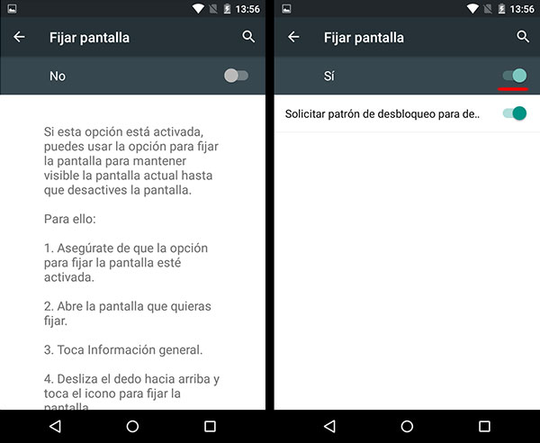 Android Lollipop fijar pantalla