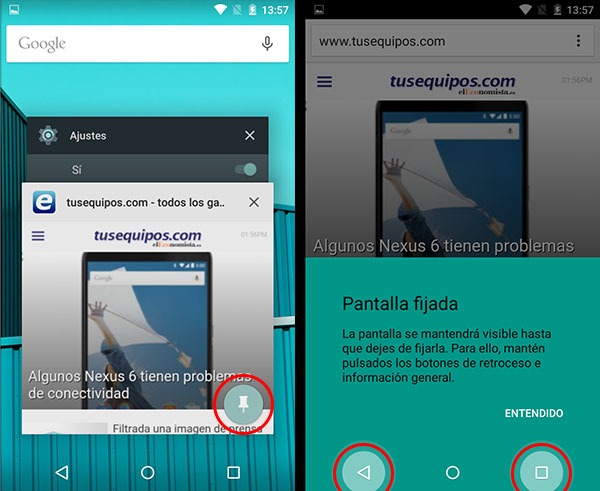 Android Lollipop fijar pantalla