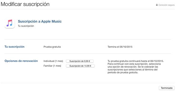 Cancelar suscripción Apple Music