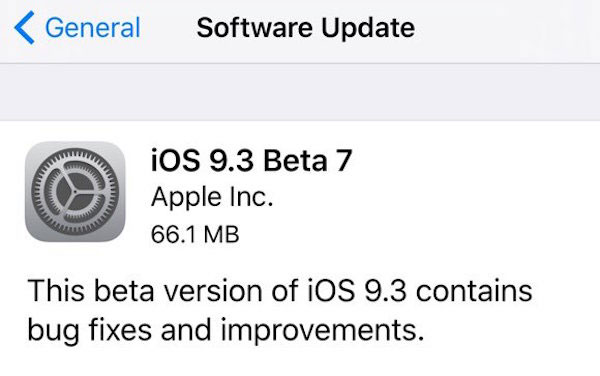 Apple lanza la séptima versión beta de iOS 9.3