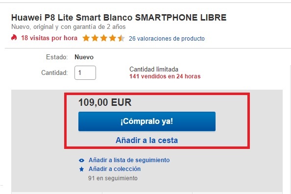 Compra un Huawei P8 Lite Smart por 110€ en eBay