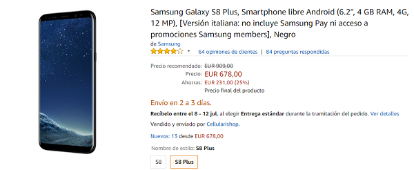 Samsung Galaxy S8+ por 700 euros