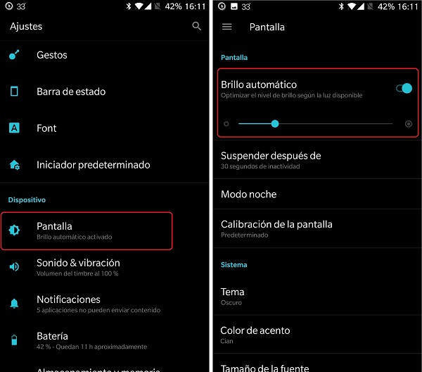 Ajusta el brillo de pantalla ahorro de batería