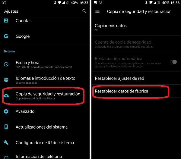 restablecer datos fabrica