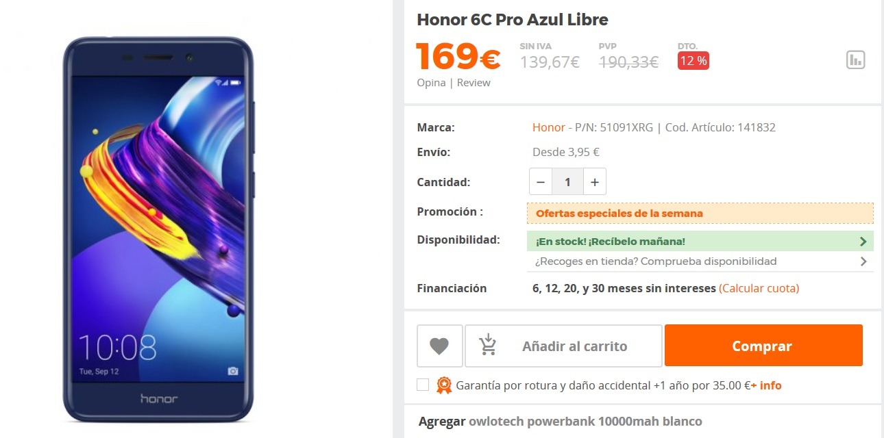 honor 6c pro azul pccomponentes