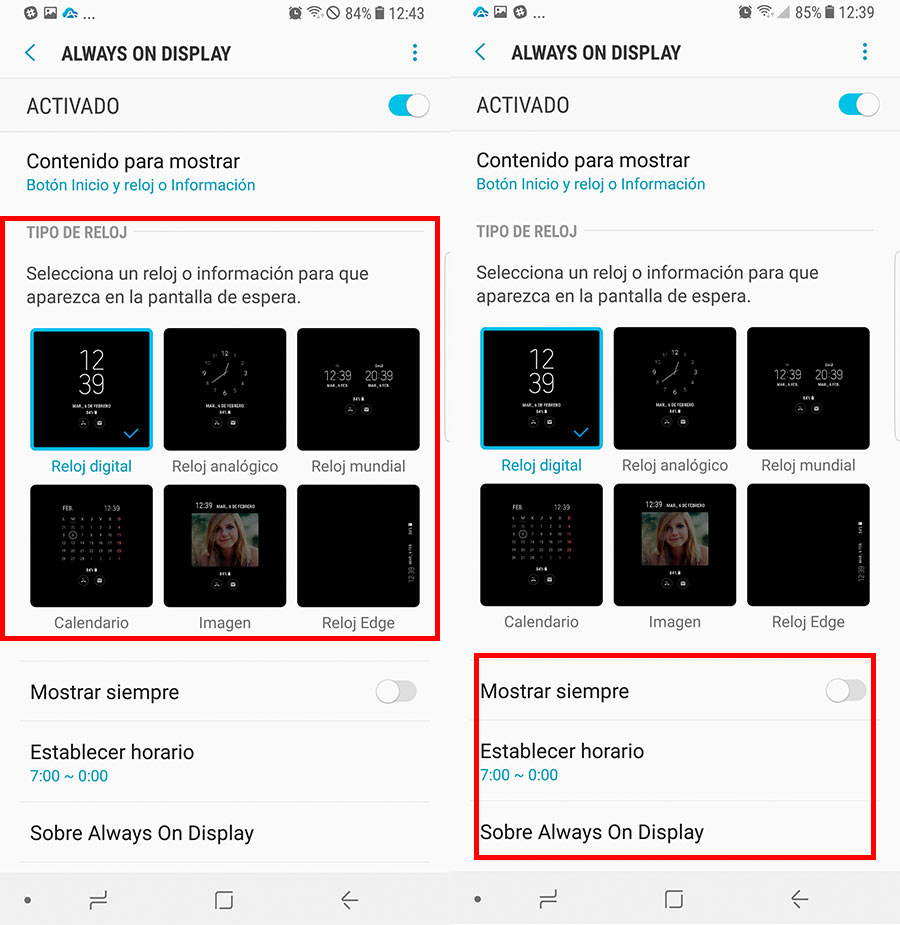 cómo desactivar el Always On Display en un móvil Samsung opciones