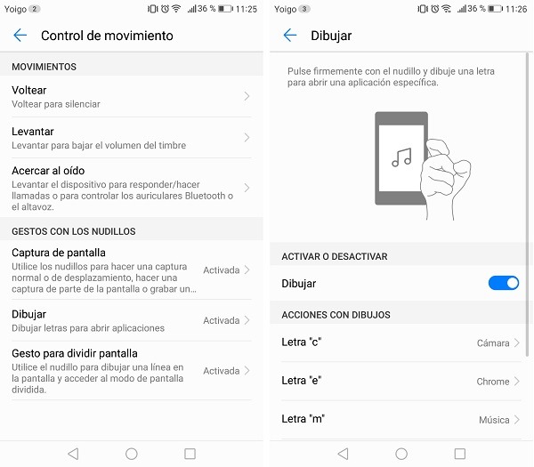gestos con los nudillos huawei