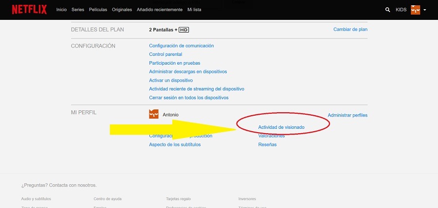 actividad de visionado netflix