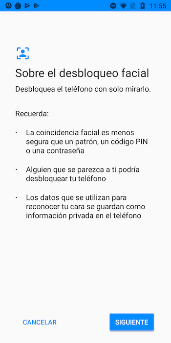 motorola moto g6 reconocimiento facial