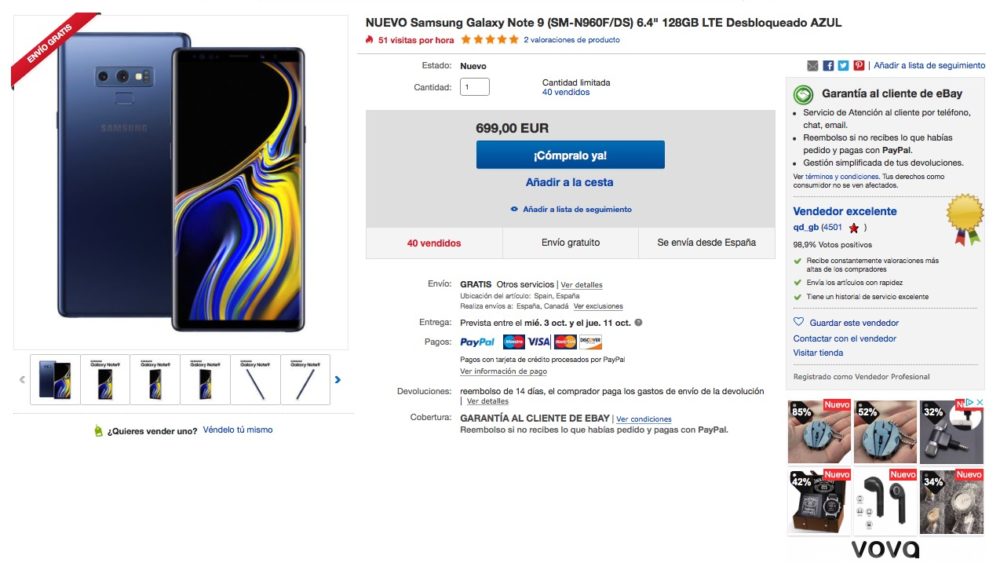 oferta del samsung galaxy note 9 en eBay