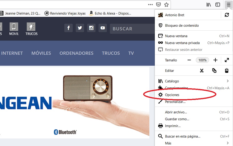 opciones firefox