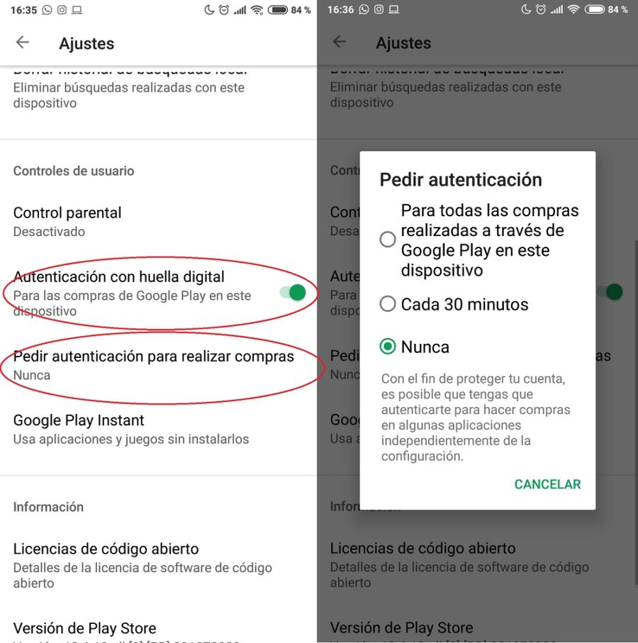 autenticacion compras play store