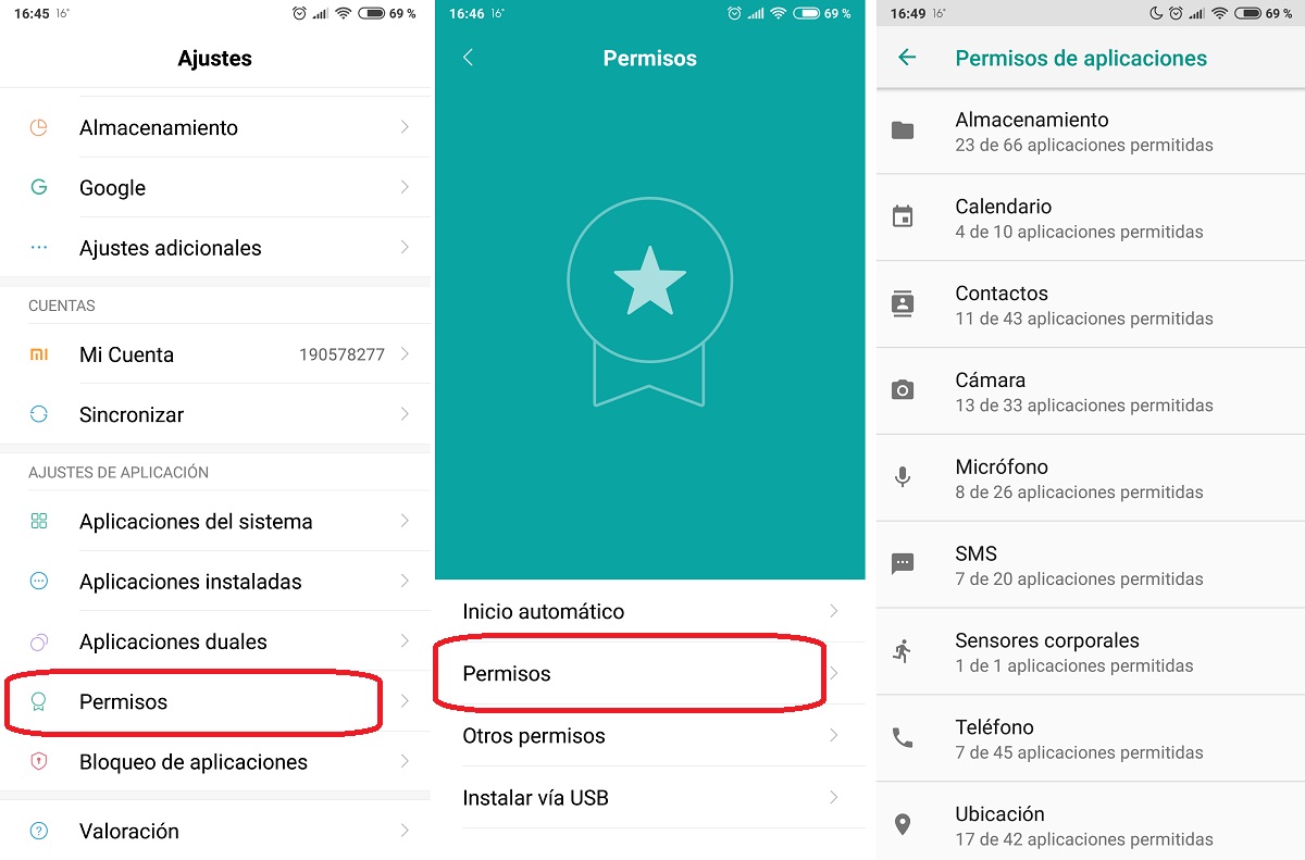 permisos de aplicaciones