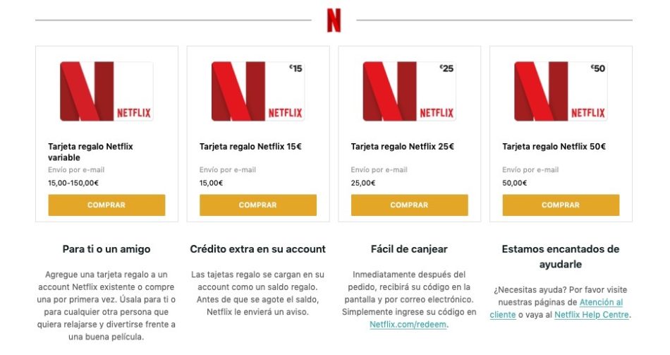 Normalización eternamente Río arriba Tarjetas regalo de Netflix: qué son, dónde comprarlas y cómo activarlas –  tusequipos.com