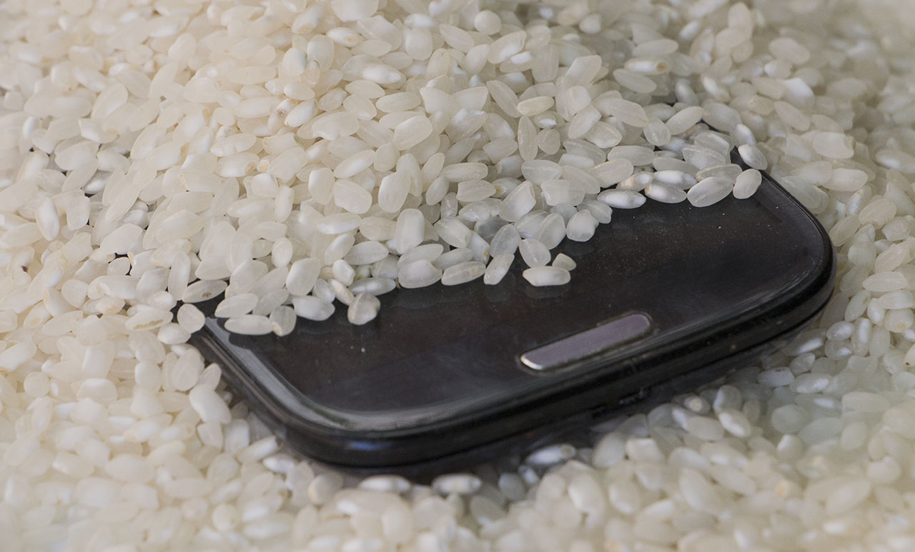 Móvil sumergido en arroz
