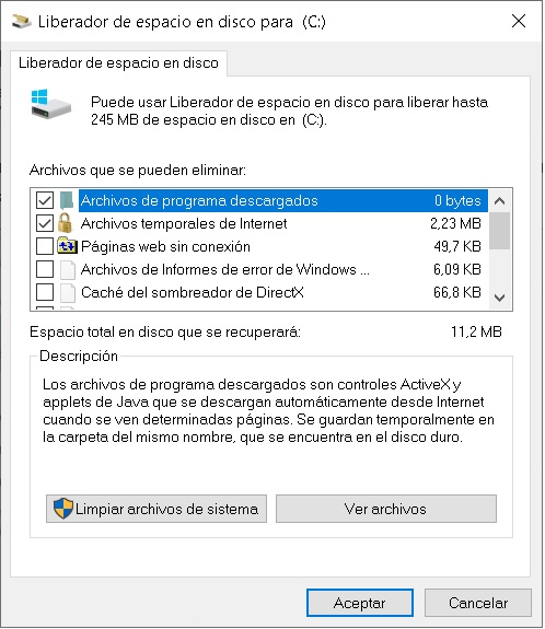 liberar espacio en disco Windows 10 2