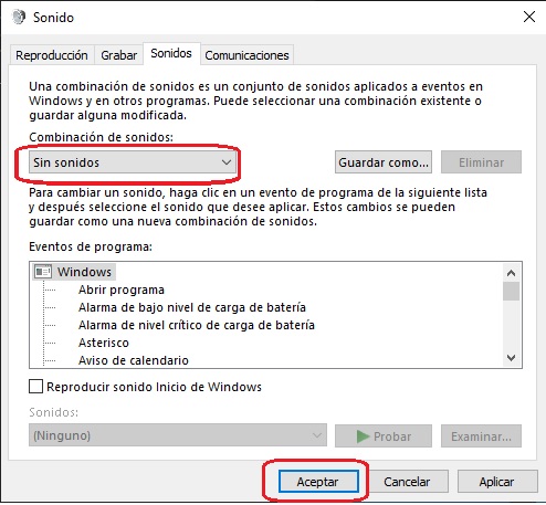 Como desactivar los sonidos de Windows 10 4