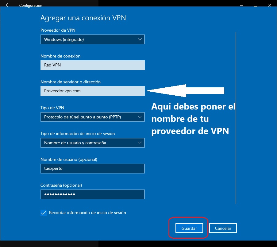 Creando una red VPN en Windows 10 3