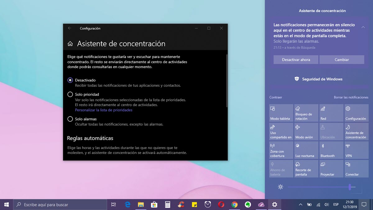 Cómo usar el asistente de concentración de Windows 10
